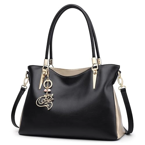 FOXLOVER Large Capacity Tote Handbags for Women, Women's Top-handle Bags Fashion Shoulder Bags Purses Minimalist design - Black With Gold