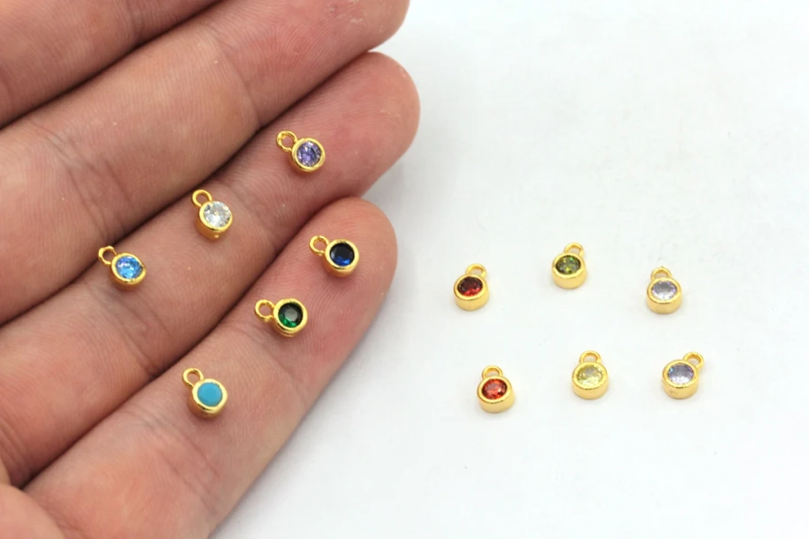 4x6mm 24k Shiny Gold Plated CZ Micro Pave Birthstone Charm, Tiny Birthstone Charm, Birthstone Beads, Gold Plated Findings, ZC530 - Etsy