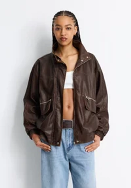 WITH ZIPS - Kunstlederjacke - dark brown