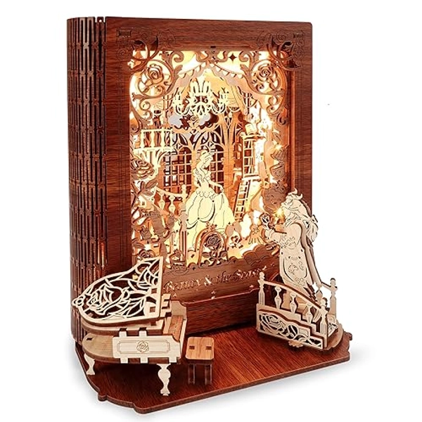 FUNPOLA Puzzle 3D La Belle et la Bête Veilleuse - Cadeaux Puzzle 3D LED - Maquette en Bois à Construire Storybook Veilleuse Décoration d'intérieur pour Enfants et Adultes (La Belle et la Bête) - La Belle et la Bête