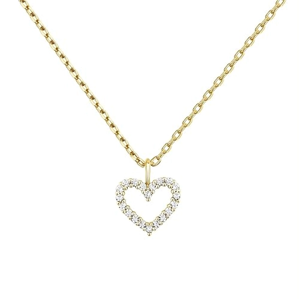 PAVOI 14K Gold Plated Cubic Zirconia Heart Necklace | Cute Dainty Love Pendant Necklaces for Women - Yellow Gold - Heart - Large