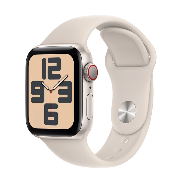 Refurbished Apple Watch SE GPS + Cellular, 40mm Starlight Aluminum Case with M/L Starlight Sport Band