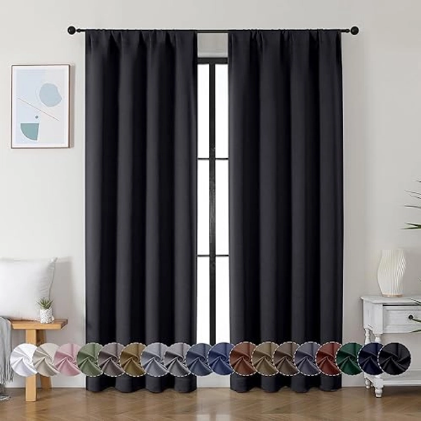 Simplebrand Ava Halloween Black Blackout Curtains for Bedroom 72 Inch Length 2 Panels Set, Privacy Thermal Insulated Rod Pocket Door Window Curtains for Patio French Door Front Door, W40 x L72 Inch - Black - 40"W x 72"L (Pack of 2)