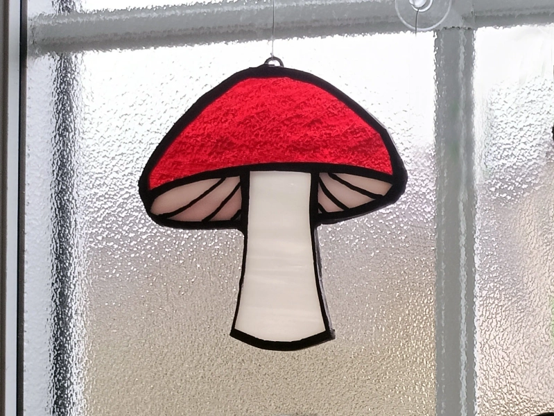 Stained Glass Red Mushroom Window Hanging Suncatcher