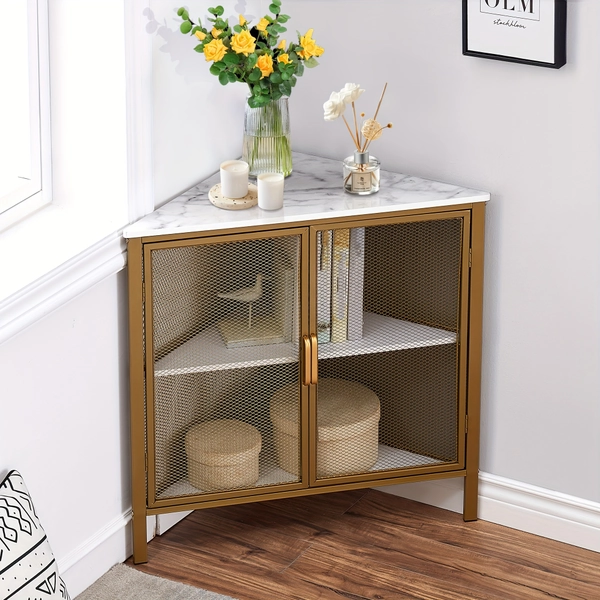 [Metal Corner Storage Shelf] 3-Tier Metal Frame Corner Shelf - Multipurpose Storage with Door - for Living Room/Bedroom/Kitchen