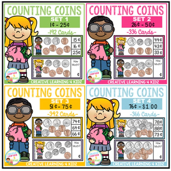 Counting Coins Bundle Hands-On Money Activities from 1¢ to $1.00 for Math Center