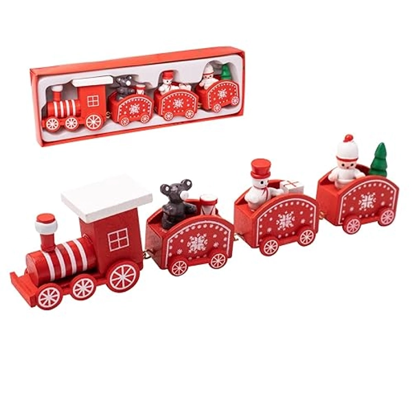 ZYDYRX Rosa Holzzug Kleiner Weihnachtszug Holz Xmas Fenster Ornament Weihnachtsdekoration Holz Mitbringsel zu Weihnachten Dekolandschaft Kinder