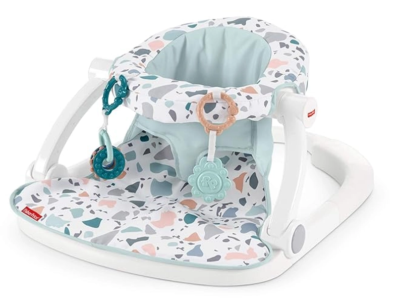 Fisher-Price Portable Baby Chair Sit-Me-Up Floor Seat with Developmental Toys Machine Washable Seat Pad, Pacific Pebble - Terrazzo