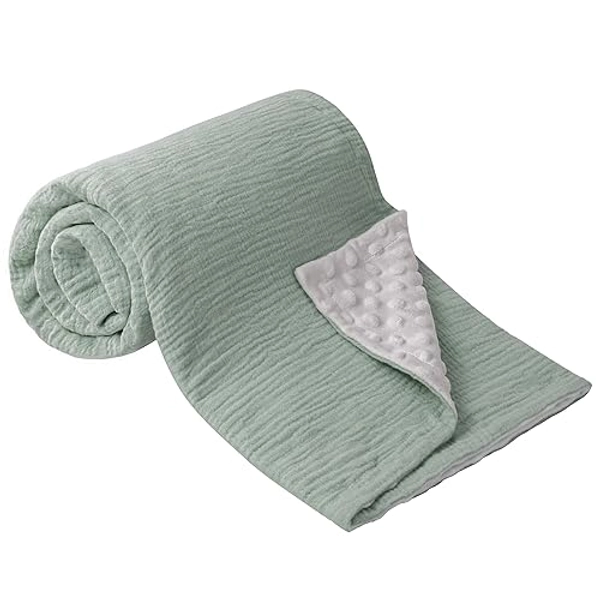 Bearmoss Baby Blanket 30x40inch, Soft Nursery Crib Blankets with Muslin Cotton Front and Dotted Fleece Back for Unisex Baby Girls Boys Newborns Toddlers (Sage Green) - Sage Green