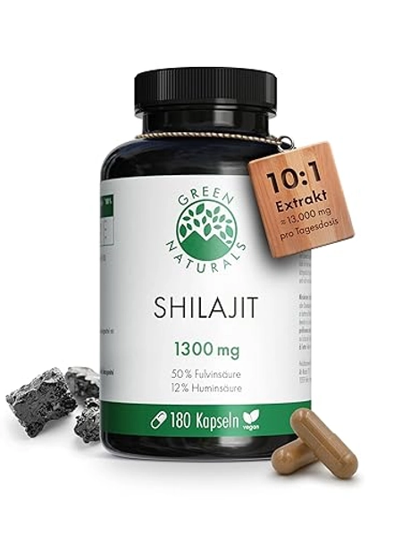 Shilajit Original Himalaya - WICHTIG: 13.000 mg Shilajit pro Tagesdosis (10:1 Extrakt) +50% Fulvinsäure +12% Huminsäure - 3 Monate Vorrat (180 Kapseln) - 100% Vegan & Ohne Zusätze - Green Naturals®