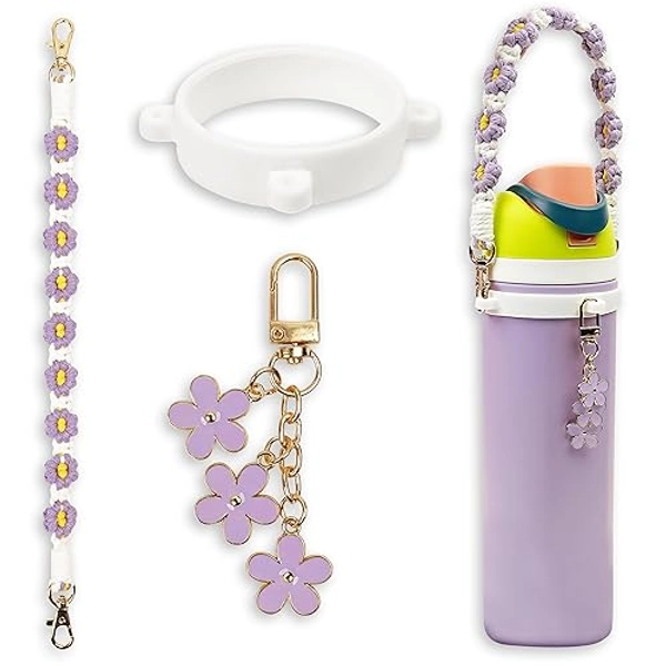 Handle Strap and Charm Set for Owala Water Bottle 24 oz, 32 oz, 40 oz, Owala Kids, Owala Coffee Tumbler, Owala FreeSip – Includes Handle Strap, for Owala Accessories & Stanley Cup Accessories - Purple