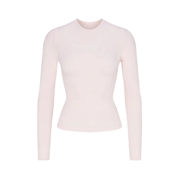 COTTON JERSEY LONG SLEEVE T-SHIRT | BARELY PINK | XXS