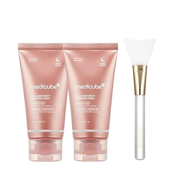 Medicube Collagen Wrapping Mask Twin Pack with Jelly Brush- 2 Collagen Wrapping Masks + Jelly Brush