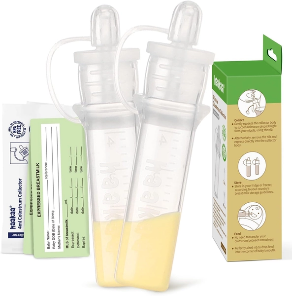 haakaa Silicone Colostrum Collector - Safe Colostrum Storage Solution for Expectant Moms, Antenatal Hand Expression, BPA Free, 4ml/2pcs - 4ml