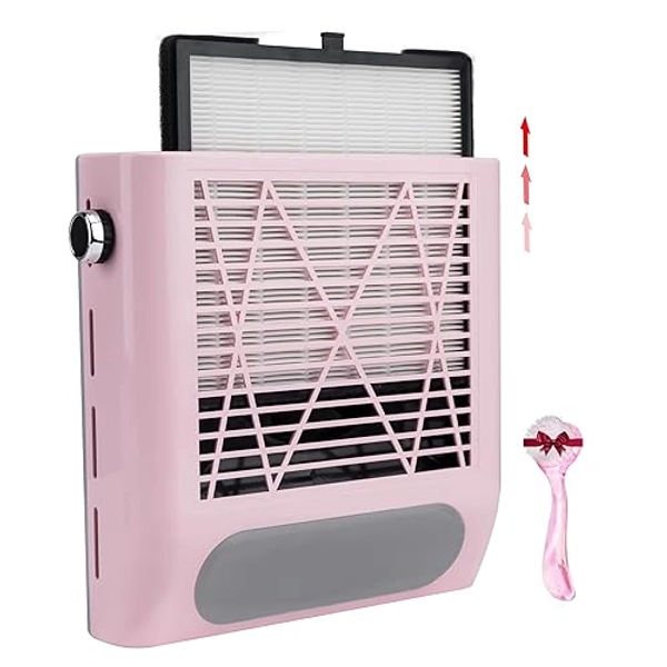 Nail Dust Collector Vacuum Machine, 80W Powerful Suction Nail Dust Cleaner for Dip Powder Acrylic Polygel Nails-Electric Nails Filter for Manicure Pedicure When Using the Nail Drill Nail File Buffer - A-Pink Nail Dust Collector