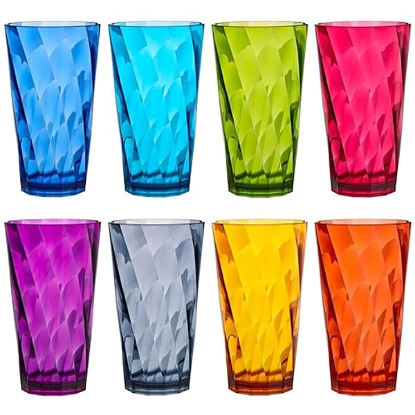 US Acrylic Optix Plastic Reusable Drinking Glasses (Set of 8) 20oz Water Cups in Jewel Tone Colors | BPA-Free Tumblers, Made in USA | Top-Rack Dishwasher Safe - 20-ounce