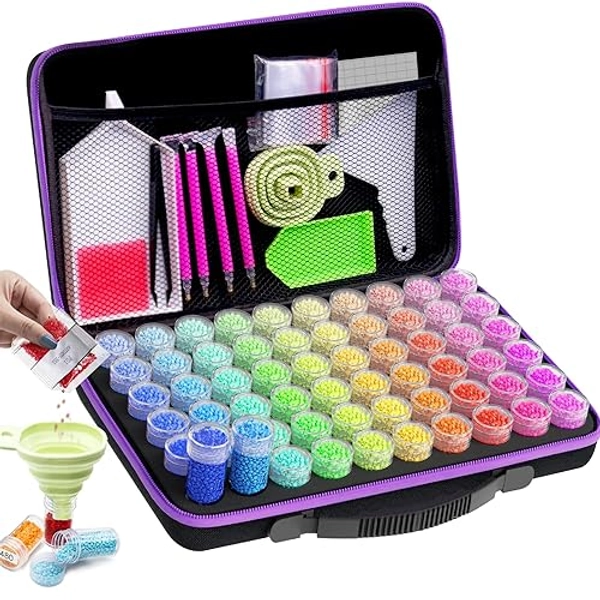 ARTDOT 60 Slots Storage Container for Diamond Art Kits for Adults,Portable Bead Storage Boxes for Diamond Painting Accessories and Tools - Black - Medium