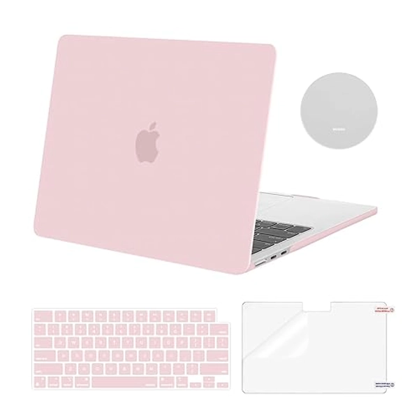 MOSISO Compatible with MacBook Air 13 inch Case 2025 2024 2023 2022 M3 M2 A3113 A2681, Plastic Hard Shell&Keyboard Cover&Screen Film&Coaster Compatible with MacBook Air 13.6 inch Case, Baby Pink - Baby Pink