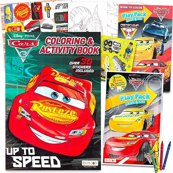 Disney Cars Coloring Book Bundle (Coloring Activity Set Featuring Lightning McQueen) (Blue) - Cars