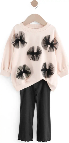 NEXT Kids' Bow Appliqué Sweatshirt & Rib Flare Leggings Set | Nordstrom