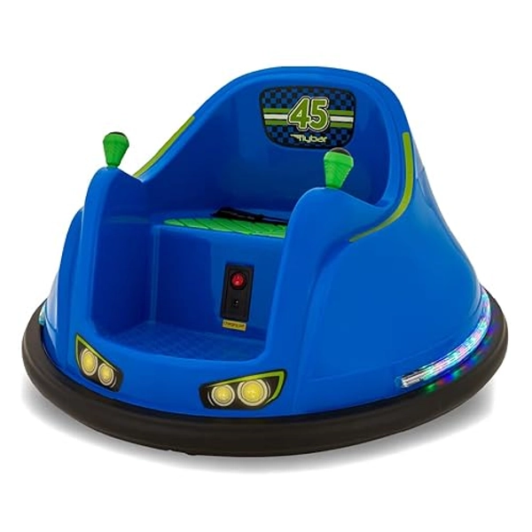Flybar FunPark Electric Bumper Car 6V for Toddlers, Kids, Baby Ride On Toys, Ages 1.5-4 Years, LED Lights, 360 Degree Spin, Supports up to 66 pounds (No Remote) - 6v Blue/Green
