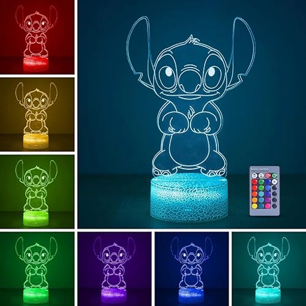 Hoofun Lampe Stitch, 16 Couleurs 3D LED Smart Remote Control Lampe avec 4 modes, Veilleuse pour enfant, Lamp d'animation pour Chambres des Enfants, Noël, Cadeaux, Chambre, Décoration - Stich