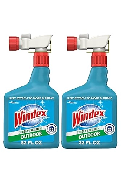 Windex Outdoor Window and Glass Cleaner for Hose Ammonia Free, Concentrated Formula for Deep Outdoor Clean, Patio Cleaner, Compatible With All Hoses, 32 Fl Oz (Pack of 2) - 32 Fl Oz (Pack of 2)