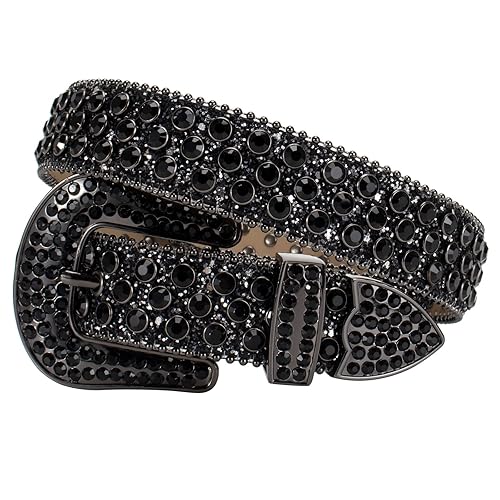 MINGSUN Rhinestone Belt for Men Women, Western Bling Belt Shining Diamond Belt Cowgirl Cowboy Punk Y2K Studded Belt - Black - fits waist from 29"-31"