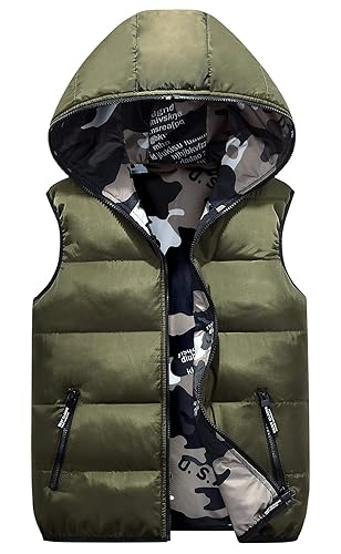 Happy Cherry Kids Winter Hooded Vest Padded Camouflage Reversible Waistcoat Sleevelss Jacket 3-12Y - 11-12 Years - Army Green