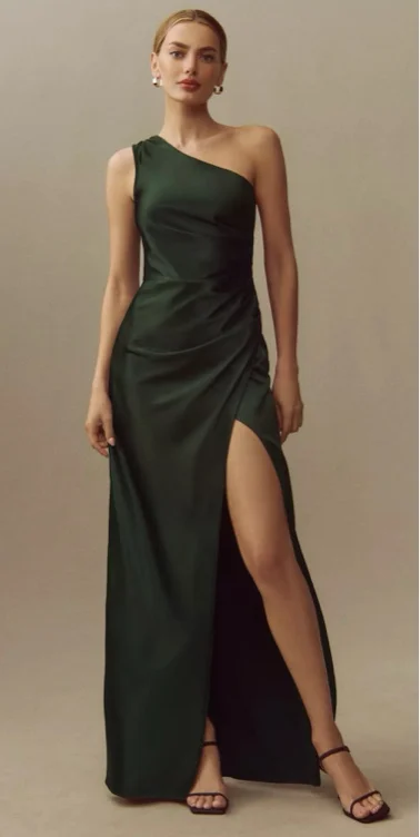 BHLDN Scottie One-Shoulder Side-Slit Stretch Satin Maxi Dress