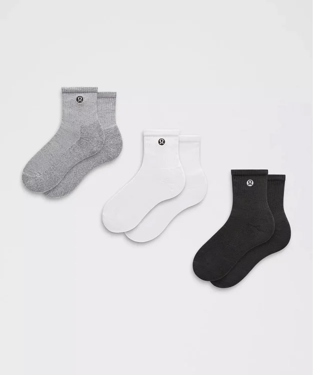 Unisex Daily Essential Quarter Socks *3 Pack - Pink Frosting/White/Bay Leaf - S