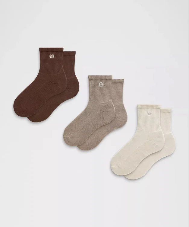 Unisex Daily Essential Quarter Socks *3 Pack - Pink Frosting/White/Bay Leaf - S