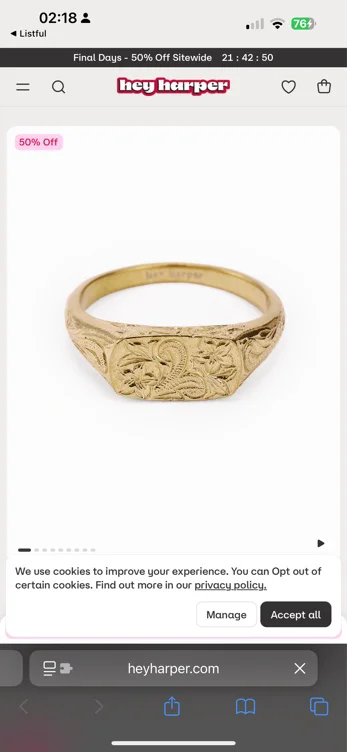 Daphne Ring - Hey Harper: The Original Waterproof Jewelry Brand