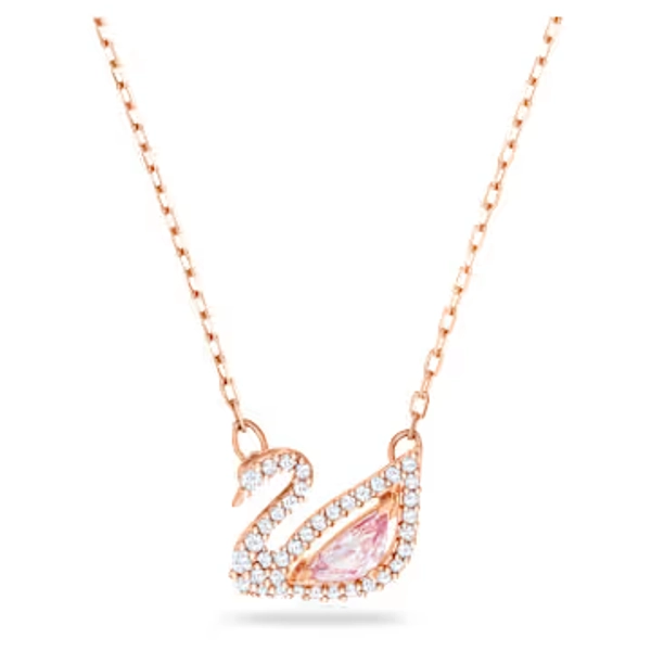 Collier Dazzling Swan, Cygne, Rose, Placage de ton or rosé