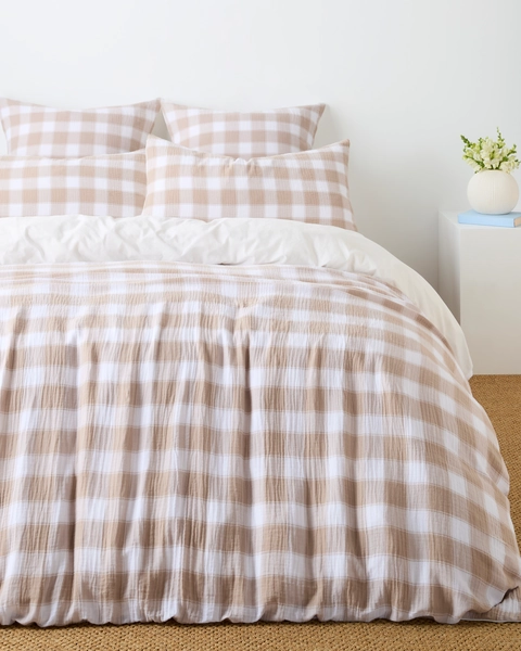 Cameron Muslin Double Quilt Cover Set - Taupe