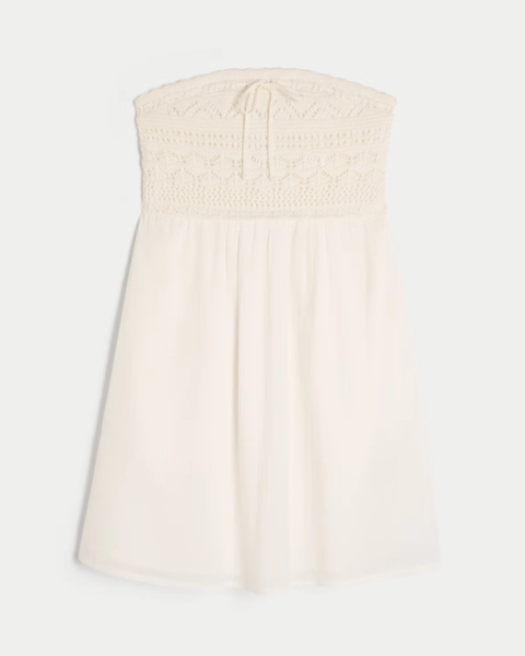 Strapless Crochet-Style Mix Mini Dress