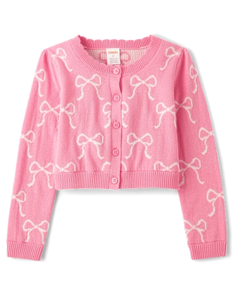 Girls Bow Cardigan - Blushing Blooms - Pink