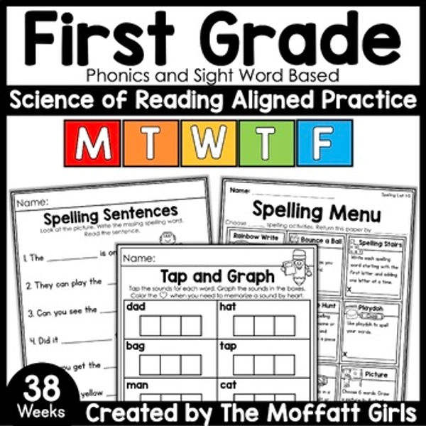 1st Grade Spelling Phonics Worksheets, Sight Words, Heart Words, Test Templates