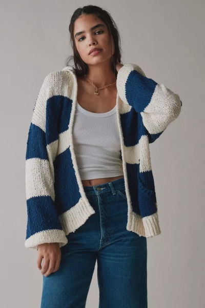 BDG Tyler Oversized Striped Knit Hooded Cardigan