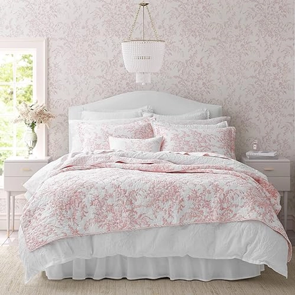Laura Ashley - Twin Quilt Set, Reversible Bedding with Matching Sham, Lightweight Home Decor for All Seasons (Bedford Pink, Twin) - Twin - Bedford Pink