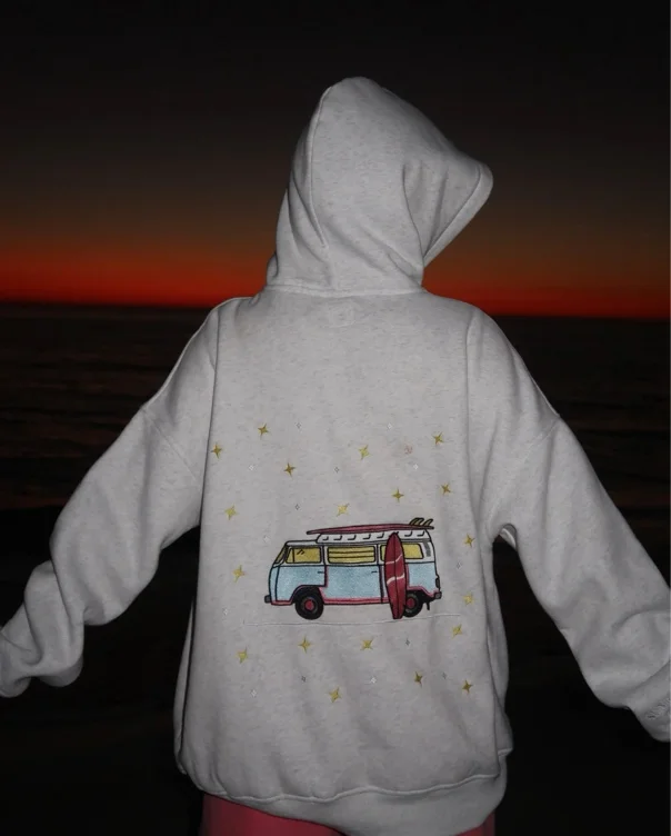 Pearl gray star van embroidered hoodie