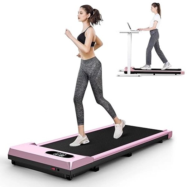 HomeFitnessCode Walking Pad Treadmill 2 in 1, Under Desk Treadmill Portable for Office & Home, Wide Running Belt, Remote Control, LED Display, 300 Lb Capacity - Glossy Pink-5MPH