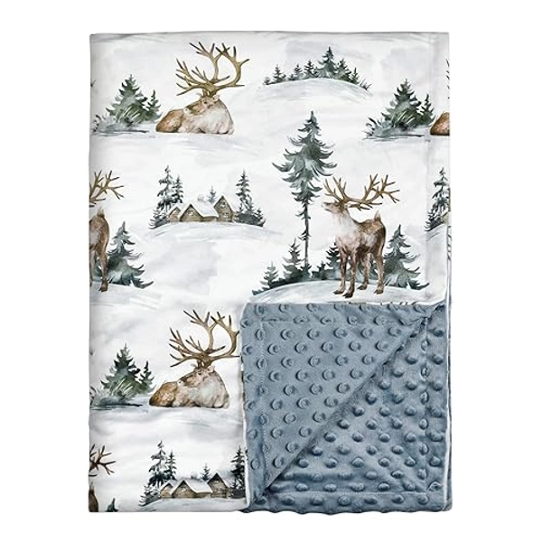 Soarwg Kids Baby Blankets Unisex Newborn, Super Soft Comfy Blankets, for Toddler Baby Nursery Bed Blanket Stroller Crib Shower Gifts 75 x 100 cm - Reindeer Haven / Dusty Blue