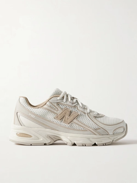 740 leather and suede-trimmed mesh sneakers - cream - US4