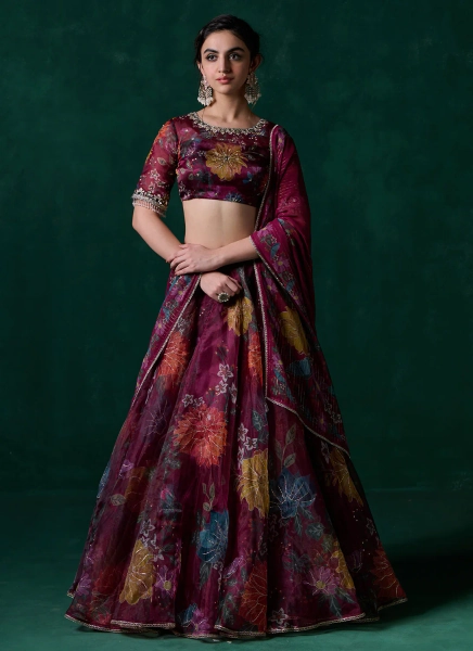 Wine Multicolor Floral Printed Lehenga | Default Title