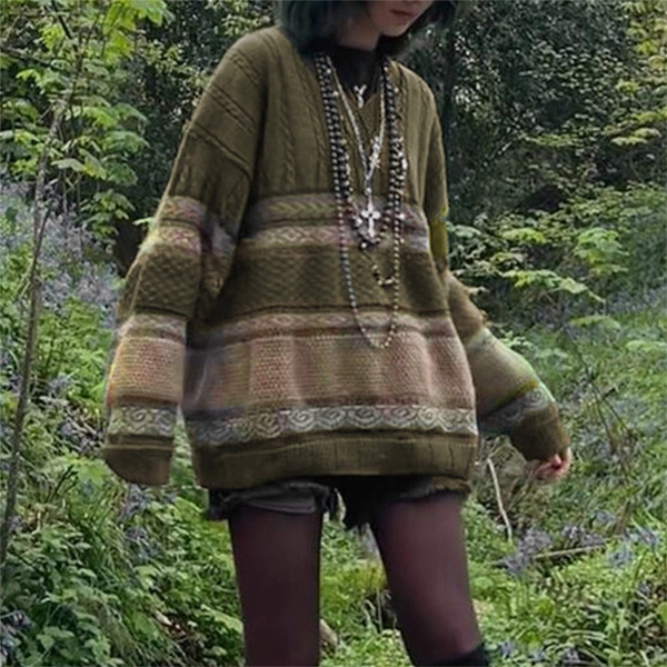 Vintage Y2k Unisex Pullover Sweater, Printed Knit Sweater, Loose Print Pullovers,Aesthetic Vintage Oversized Sweater Vest,Y2k Street Sweater - Jasaust Store