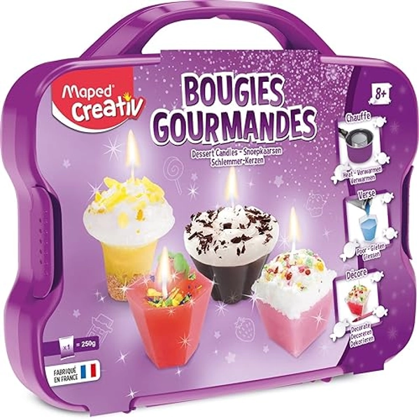 Maped Creativ - Mallette Bougies Gourmandes Loisirs Créatifs pour Enfants dès 8 ans - Activité Manuelle Fabrique des Bougies de Cire Desserts Cupcake, Gâteaux et Patisseries, Multicolore, 18 Unités - Bougies Gourmandes