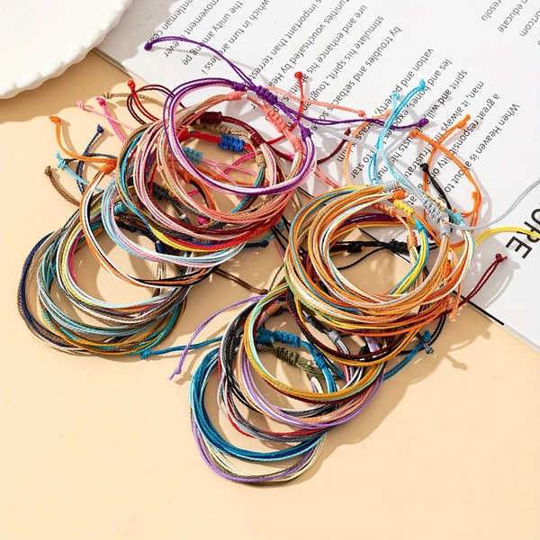 13pcs Boho Chic Handmade Colorful Wax Cord Bracelets - Adjustable, Stackable, Unisex Friendship & Surf Bracelets for Everyday & Vacation Wear, Beach Charms for Bracelets