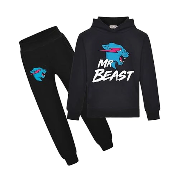 Boy's Lightning Cat Youtuber Tracksuit Pullover Hoodie Jogging Pants Set 2 Pieces Sweatsuit for 6-13 Years - Black - 7-8 Years