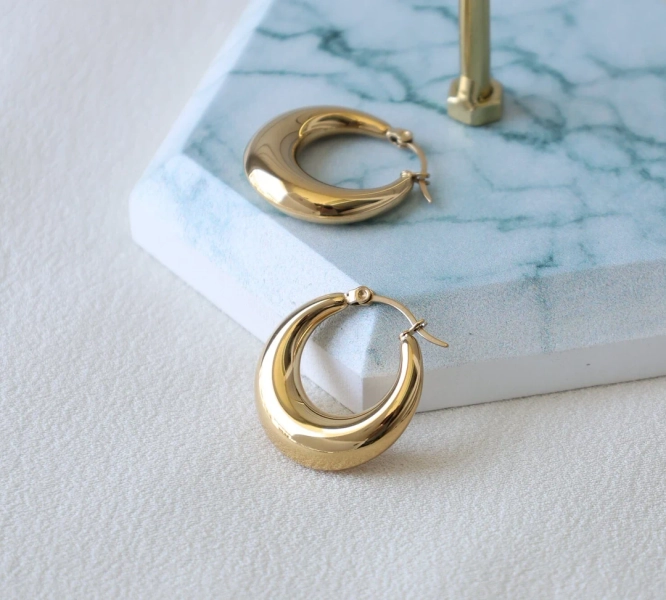18K Gold Hoop Earrings, Thick Hoop Earrings Women, Huggie Hoop Earrings, Waterproof Earrings, Anti Tarnish Handmade Earrings, Christmas Gift - Etsy